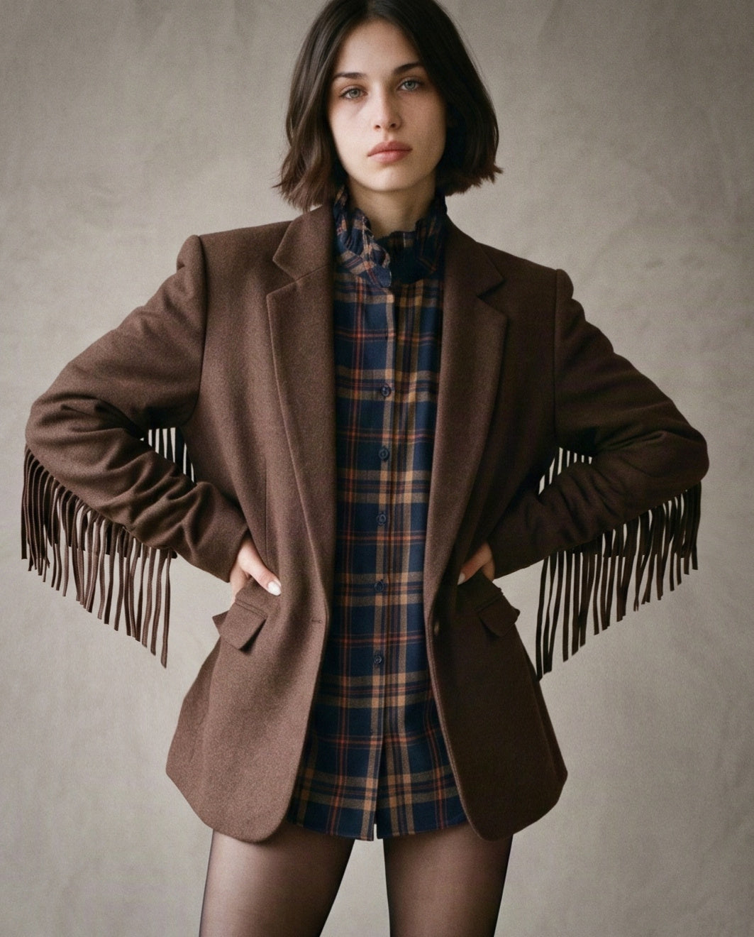SIENNA | Fringe Tailored Jacket | Choco