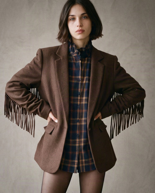 SIENNA | Fringe Tailored Jacket | Choco