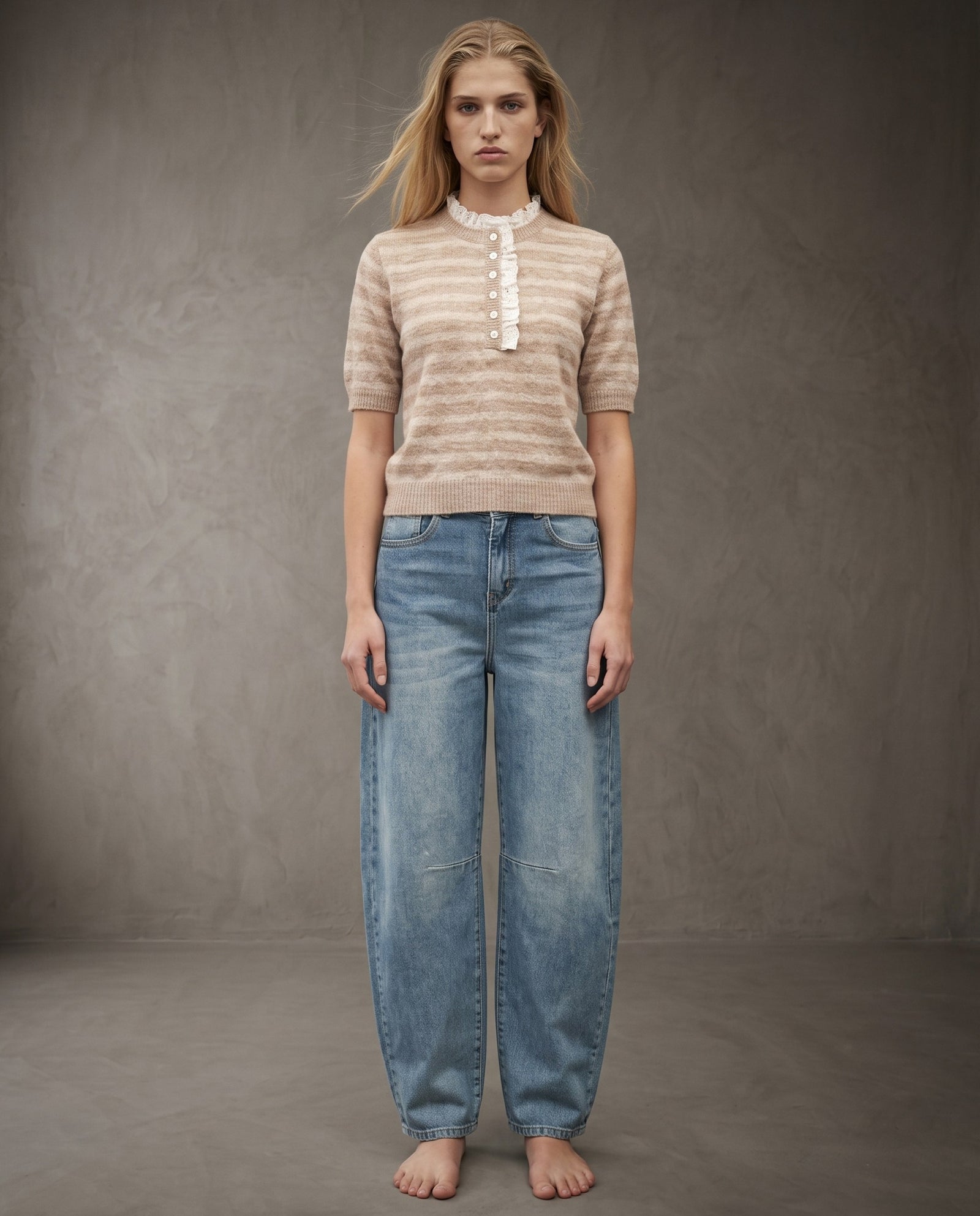 ORSO | Ruffle-Trim Knit Top | Tan