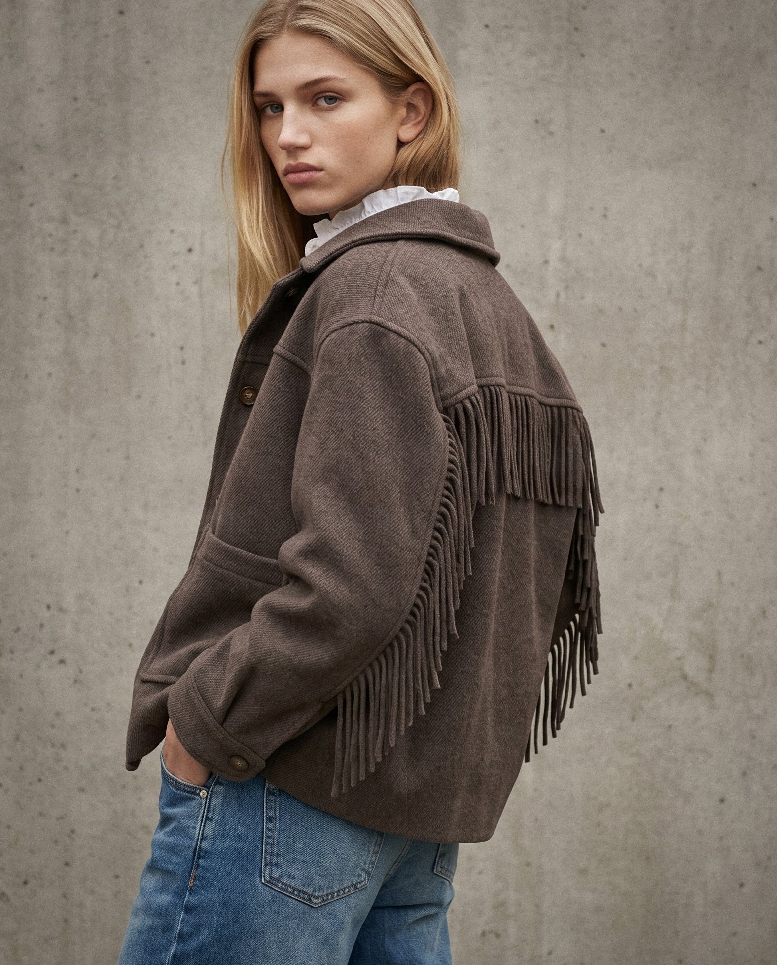 ALMA | Fringe Jacket | Soft Mocha