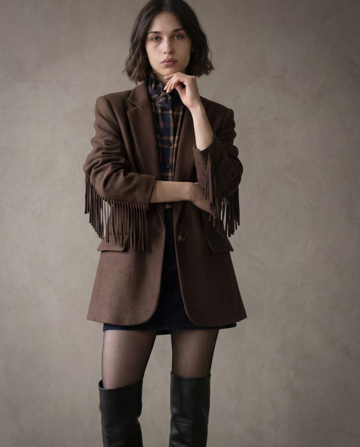 SIENNA | Fringe Tailored Jacket | Choco