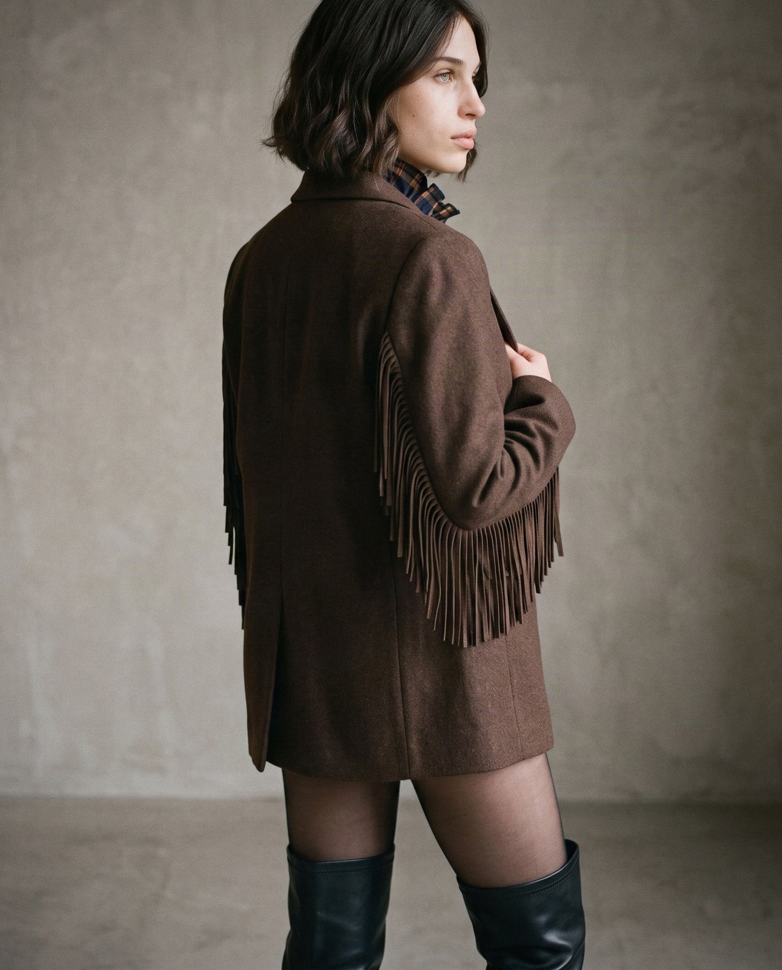 SIENNA | Fringe Tailored Jacket | Choco
