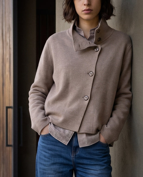 JULIETTE | Funnel Cardigan Jacket | Taupe