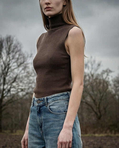 YULIA | Ribbed Knit Tank Top | Mocha