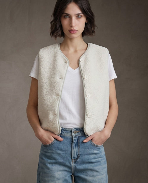 ORNA | Faux Shearling Gilet | Ecru