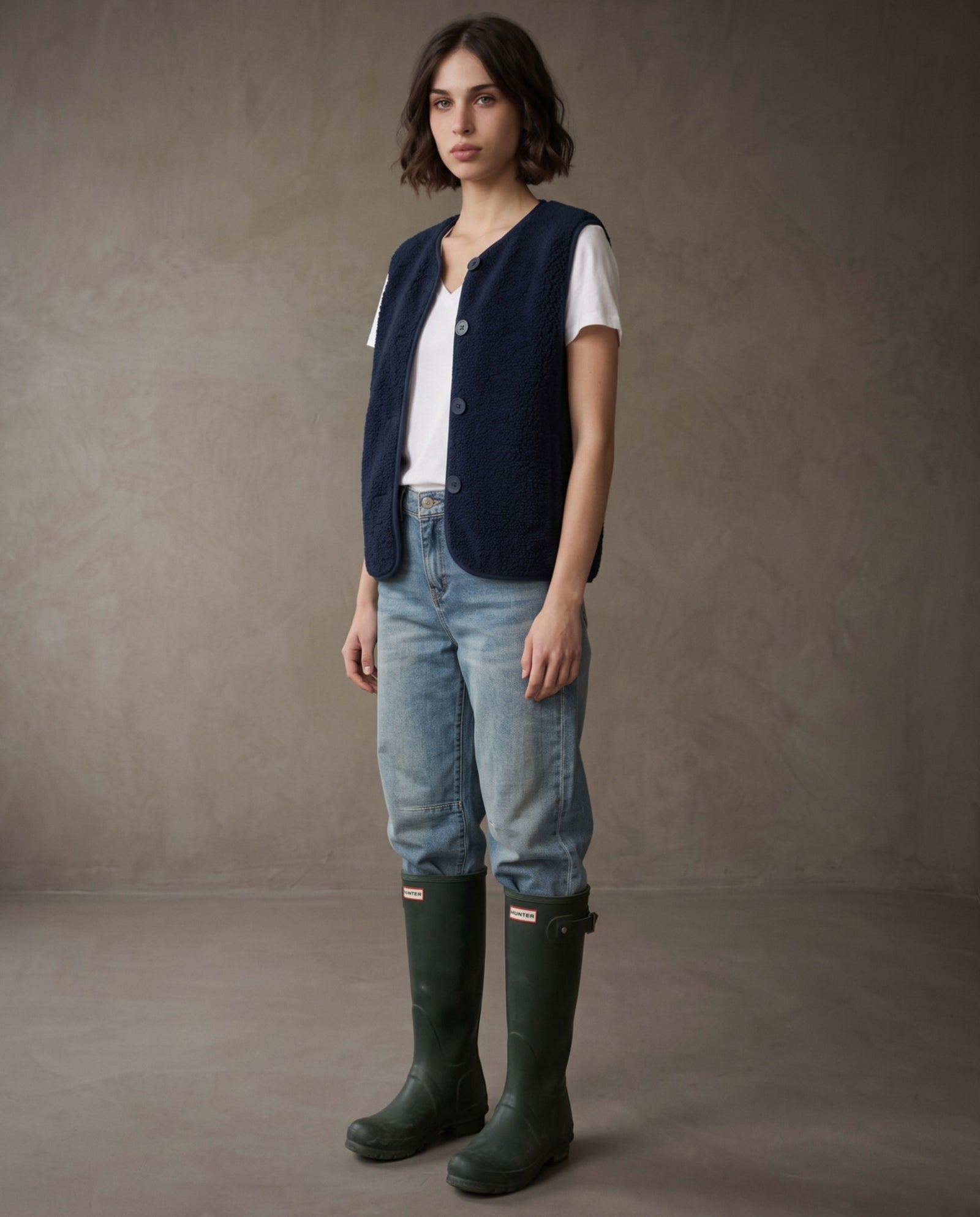 ORNA | Faux Shearling Gilet | Navy