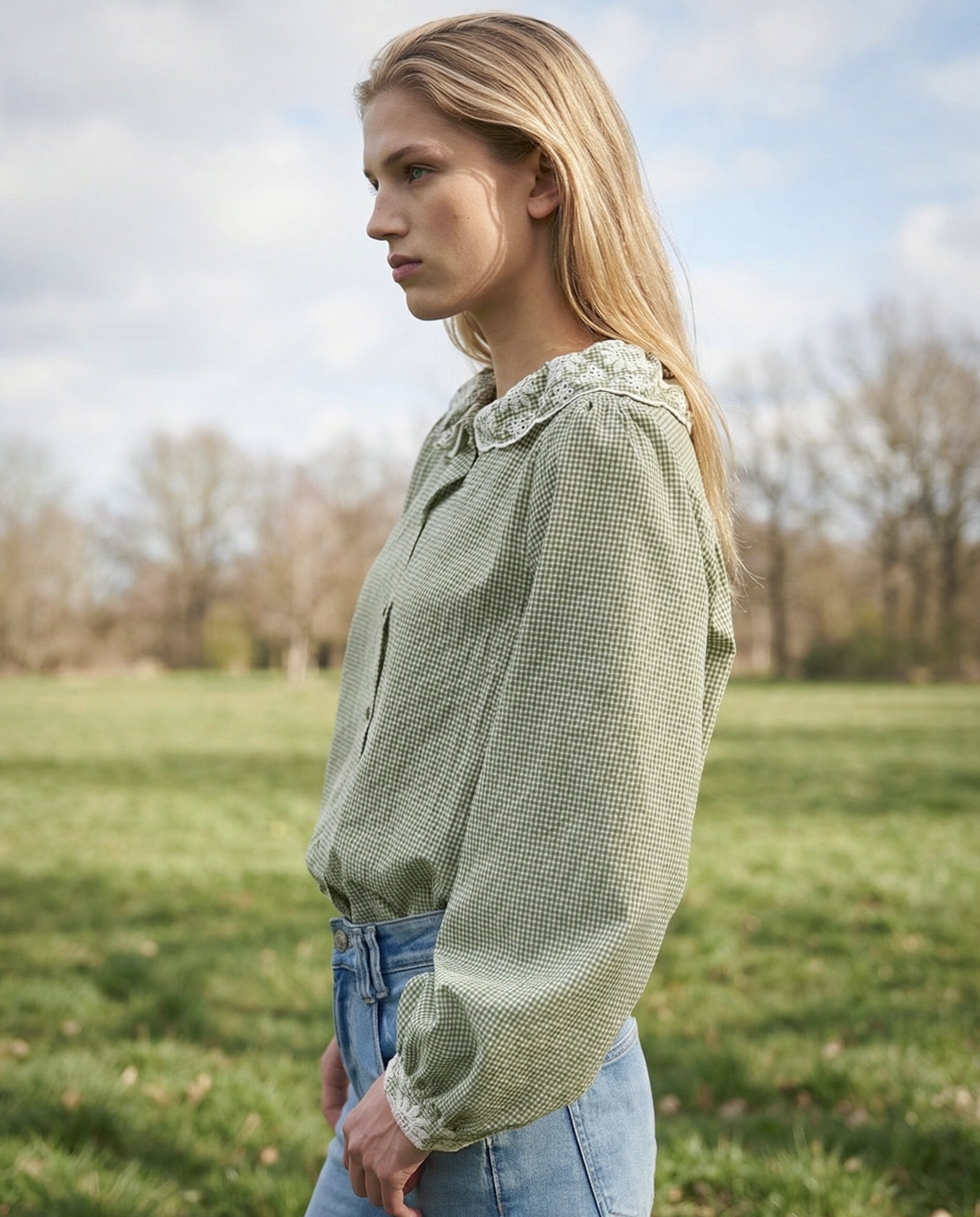 TALIA | Gingham Blouse | Sage