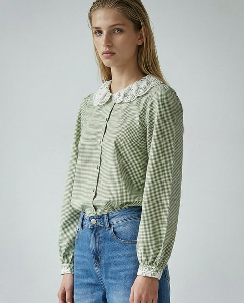 TALIA | Gingham Blouse | Sage
