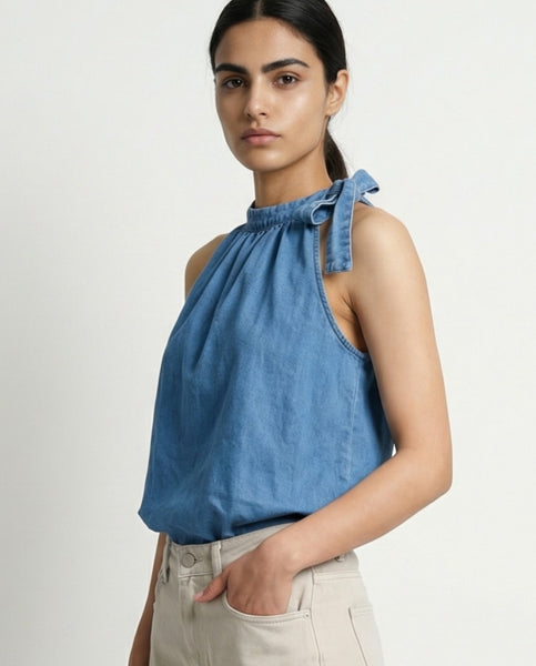 LIAT | Ruffle Collar Sleeveless Top | Blue – OVERIDER