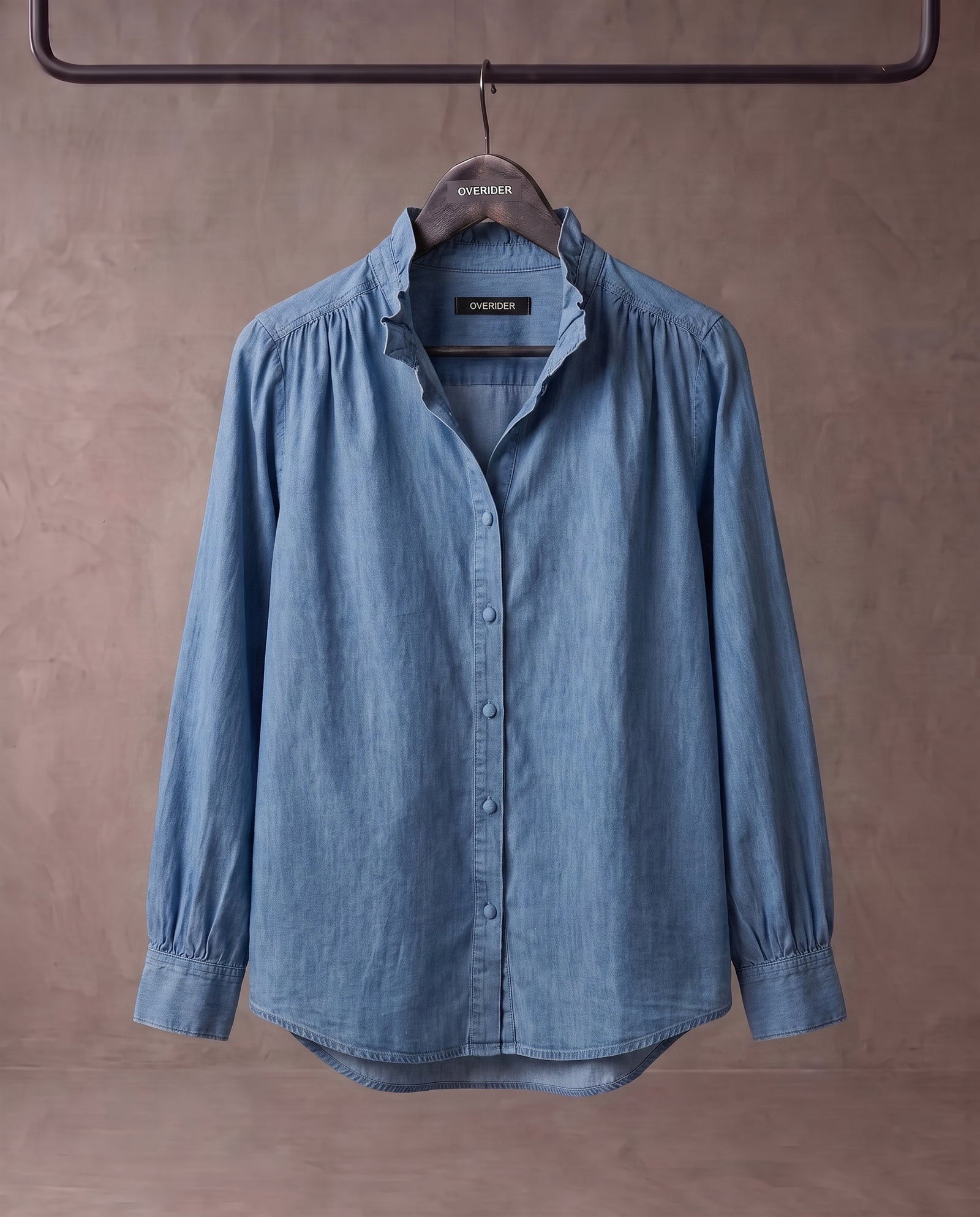 EILA | Ruffle Collar Shirt | Blue Denim