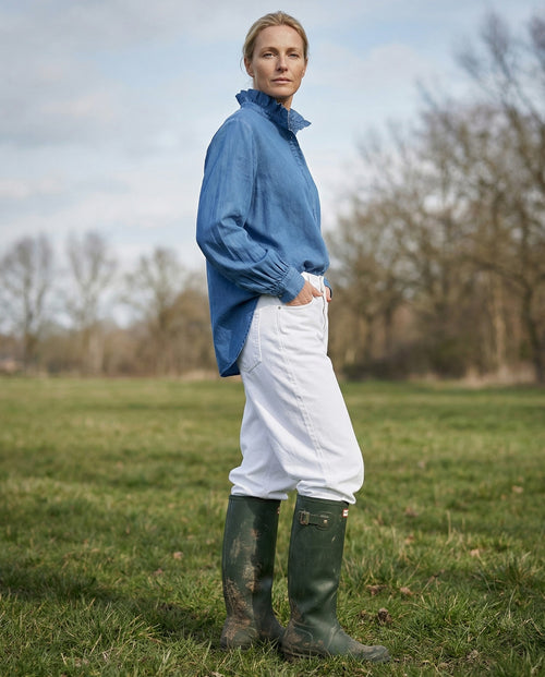 EILA | Ruffle Collar Shirt | Denim Blue