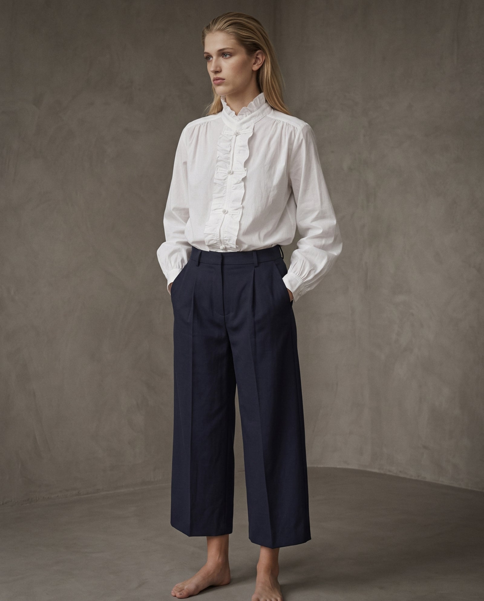 LEELO | Ruffle Front Shirt | White