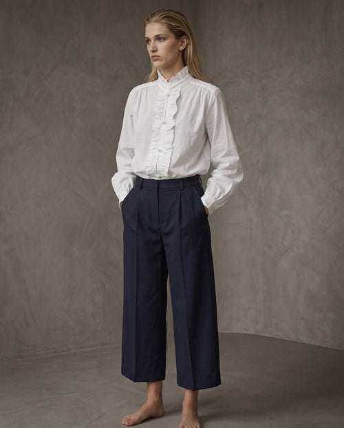 LEELO | Ruffle Front Shirt | White