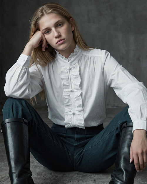 LEELO | Ruffle Front Shirt | White