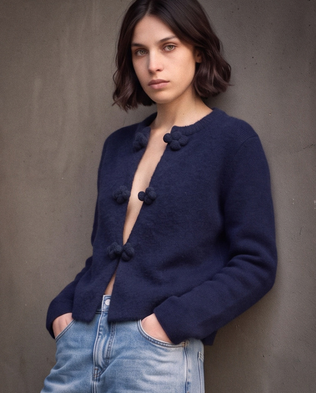 AMIE | Knot Fastened Cardigan | Navy