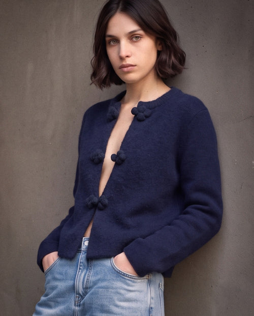 AMIE | Knot Fastened Cardigan | Navy