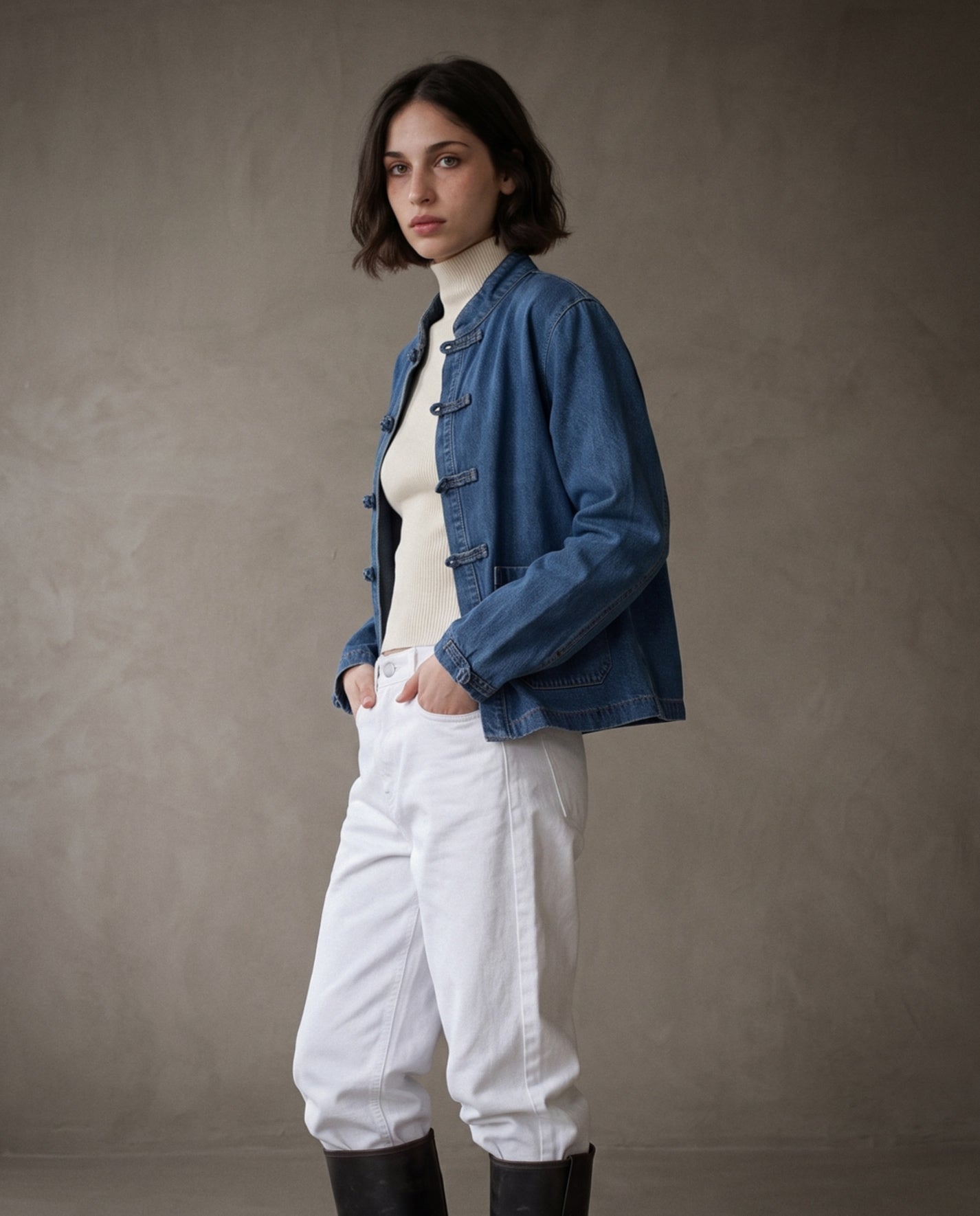 LARA | Knot Front Jacket | Denim Blue