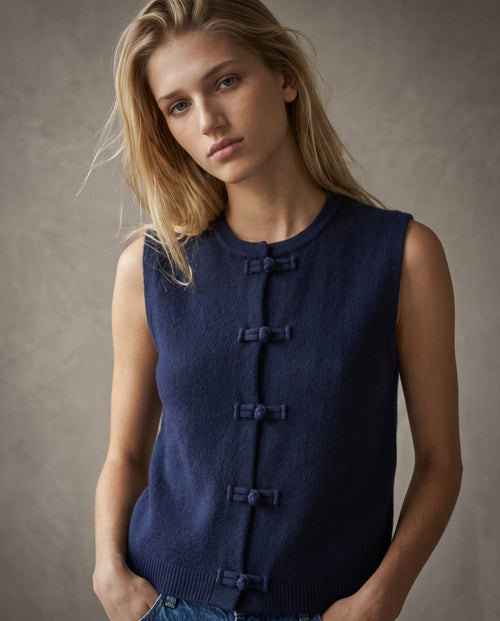 LUZI | Knot Sleeveless Knit Top | Navy