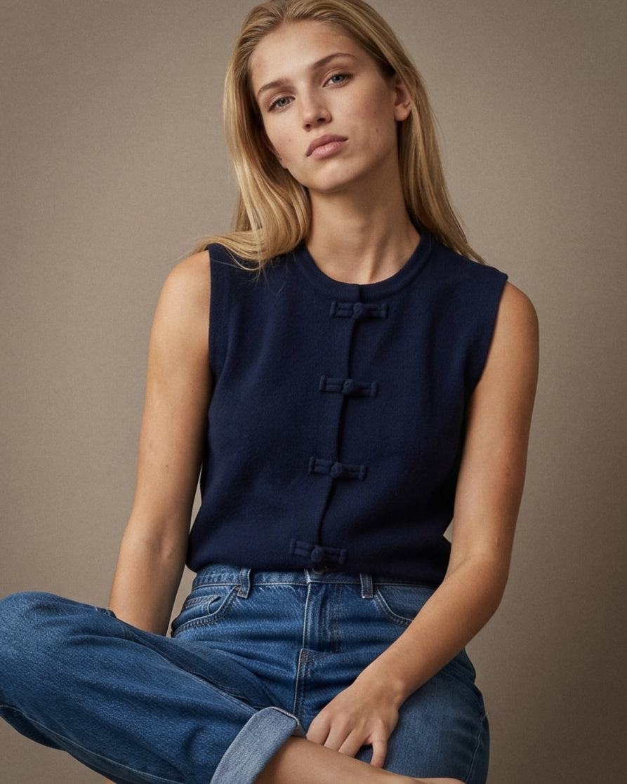 LUZI | Knot Sleeveless Knit Top | Navy