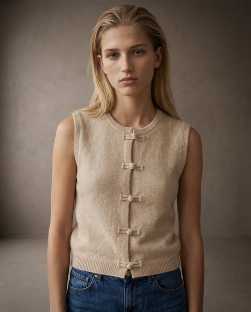 LUZI | Knot Sleeveless Knit Top | Tan