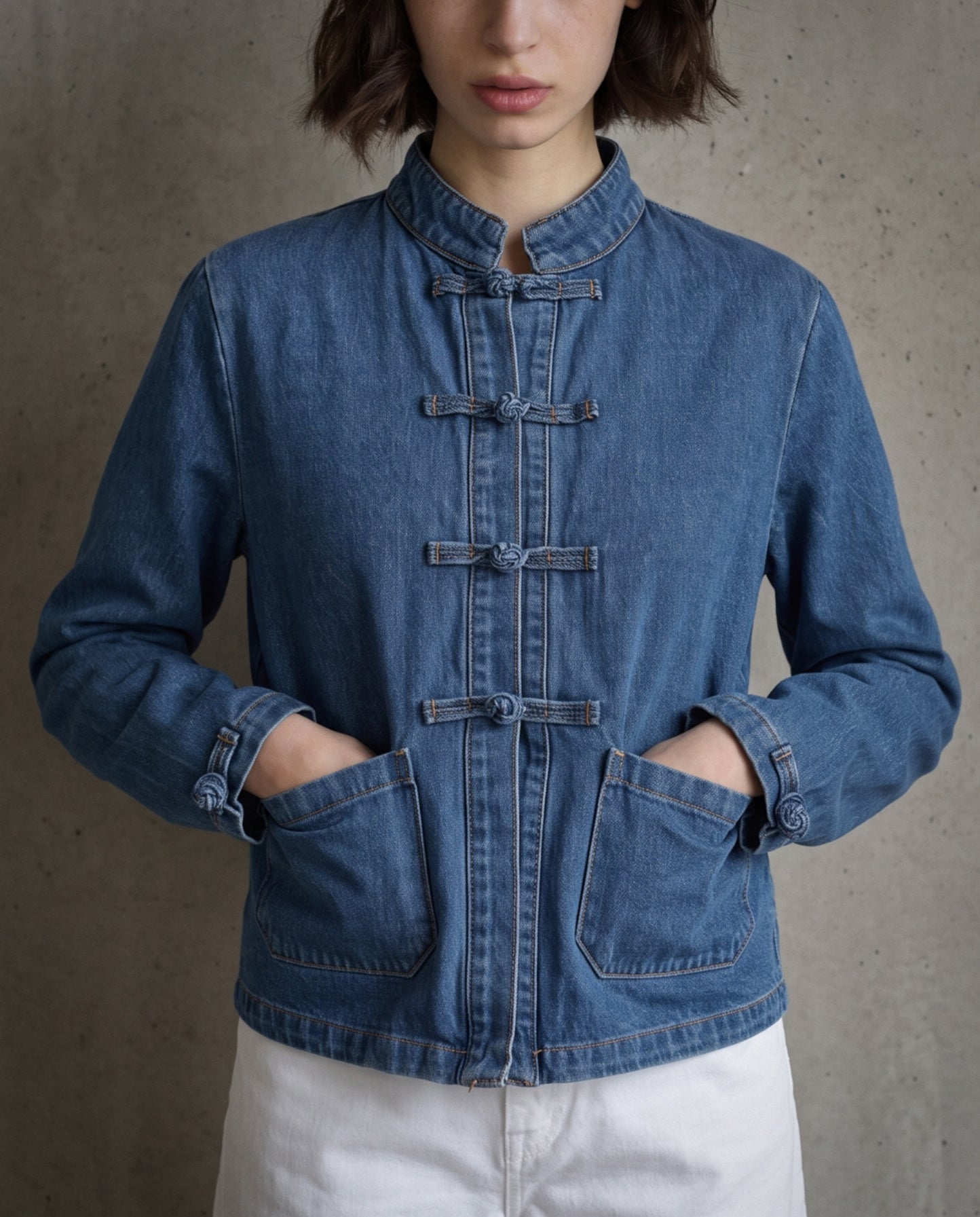 LARA | Knot Front Jacket | Denim Blue