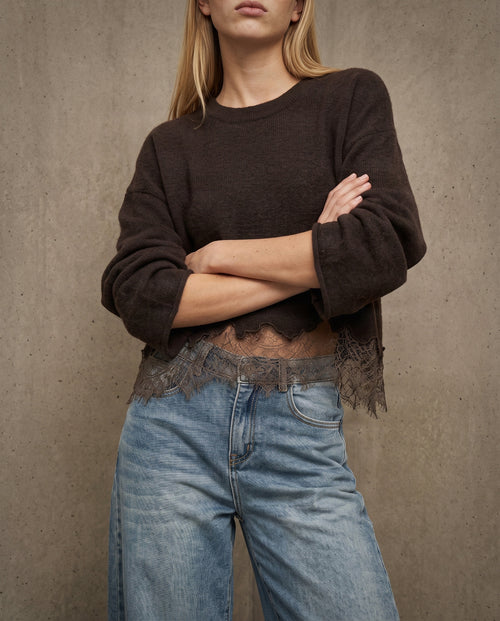 ALICE | Lace Hem Knit Sweater | Chocolate