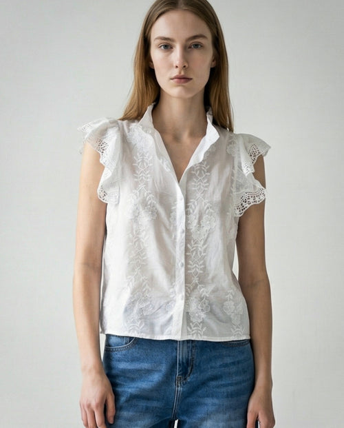 NETA | Ruffle & Lace Top | White