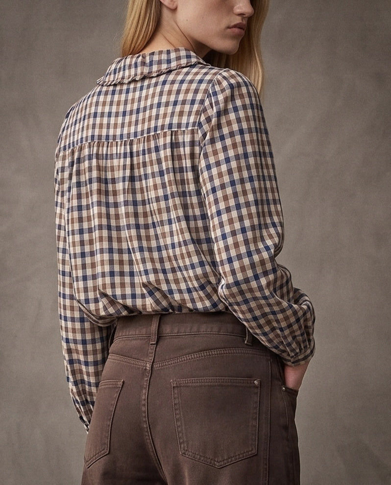 SABINE | Ruffle Collar Shirt | Check