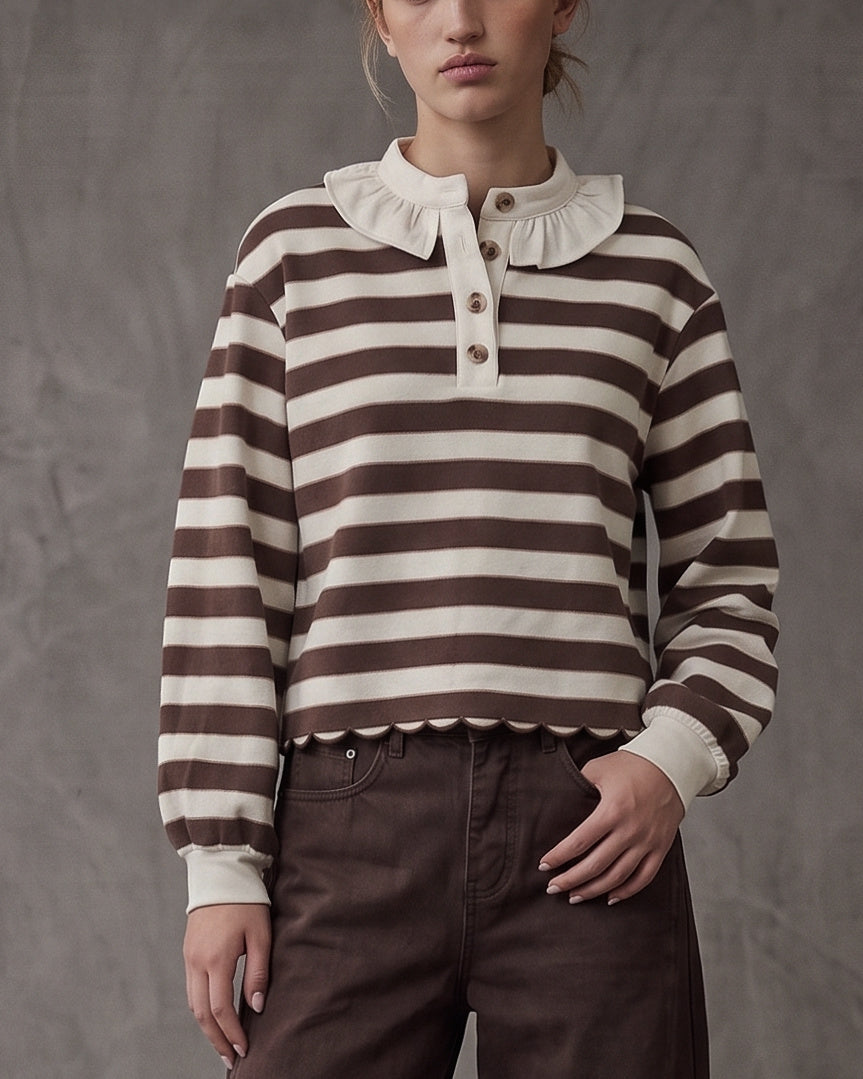 MIA | Layered Collar Sweatshirt | Chocolate Stripes
