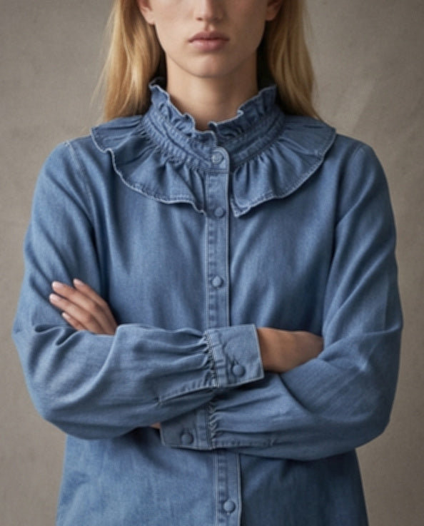 ESME | Layered Ruffle Shirt | Chambray