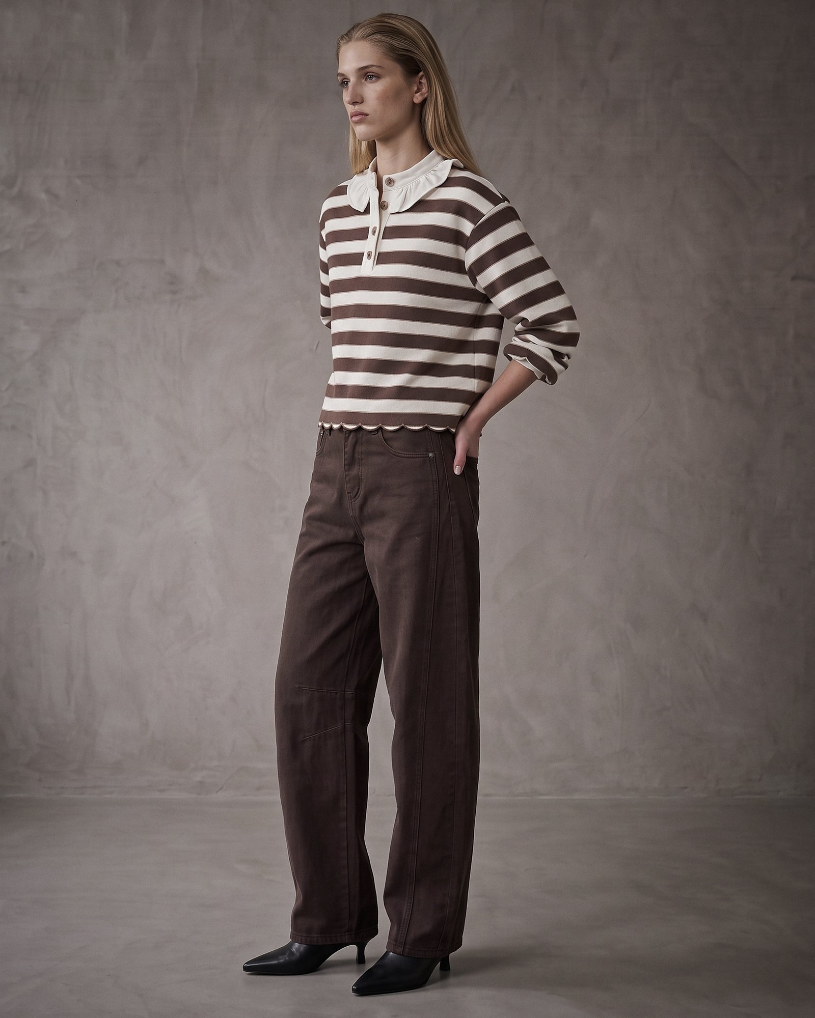 MIA | Layered Collar Sweatshirt | Chocolate Stripes