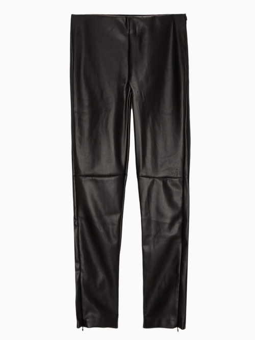 OLENA | Leatherette Straight Trousers  | Black