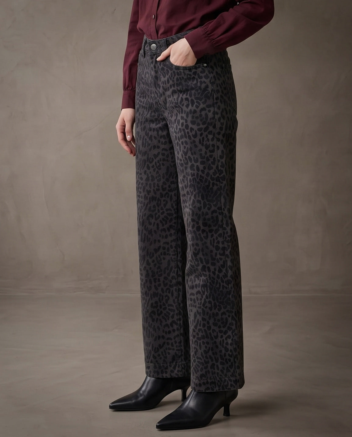 IMMI | Wide Leg Leopard Jeans | Charcoal