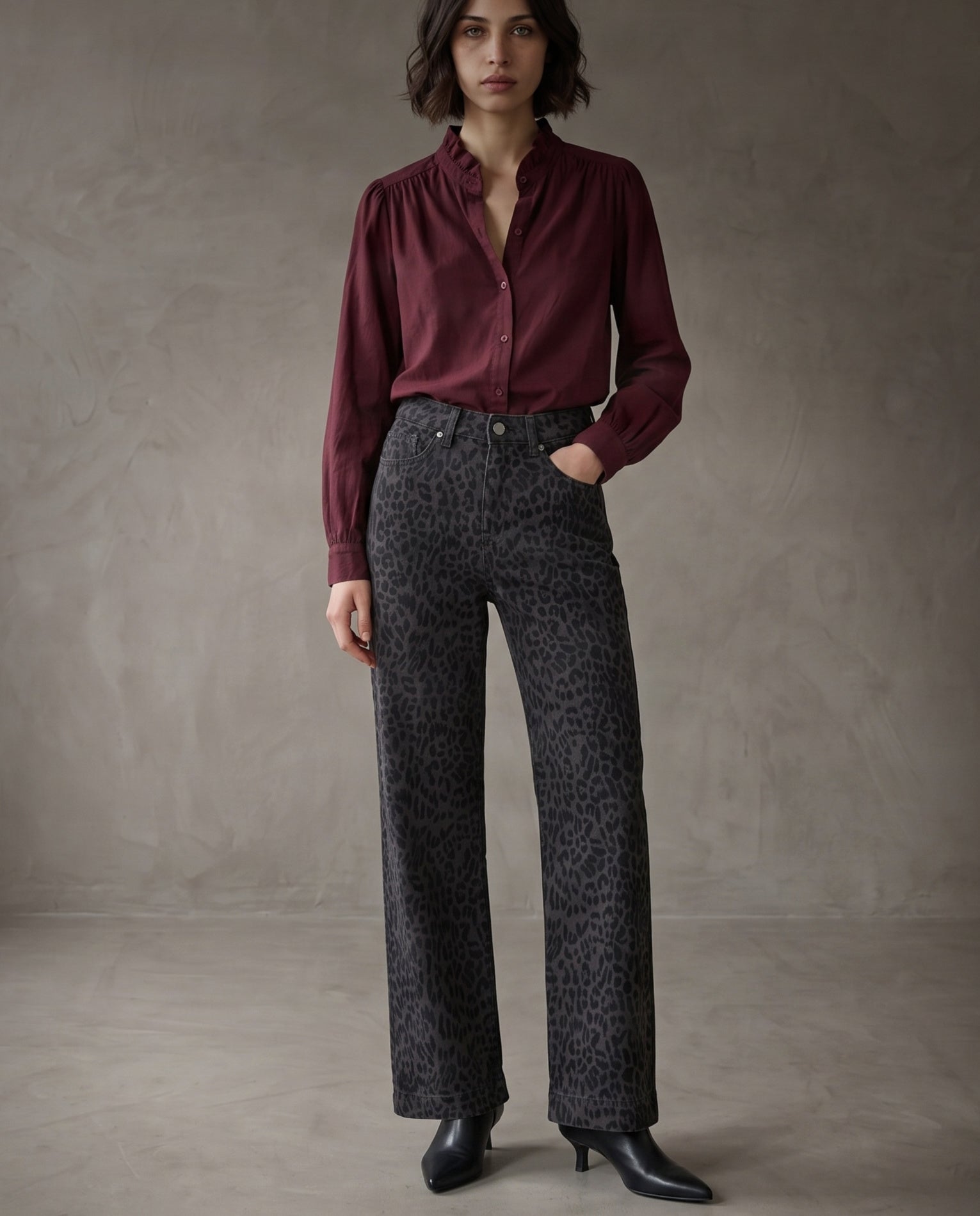 IMMI | Wide Leg Leopard Jeans | Charcoal