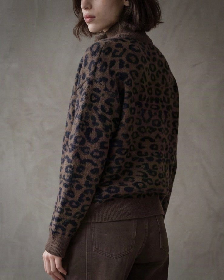 SYLVIE | Leopard Zip Cardigan | Chocolate