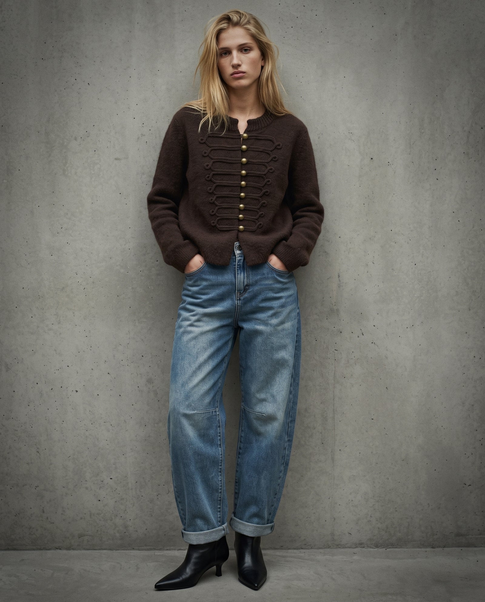 LIZET | Military Knit Cardigan | Brown