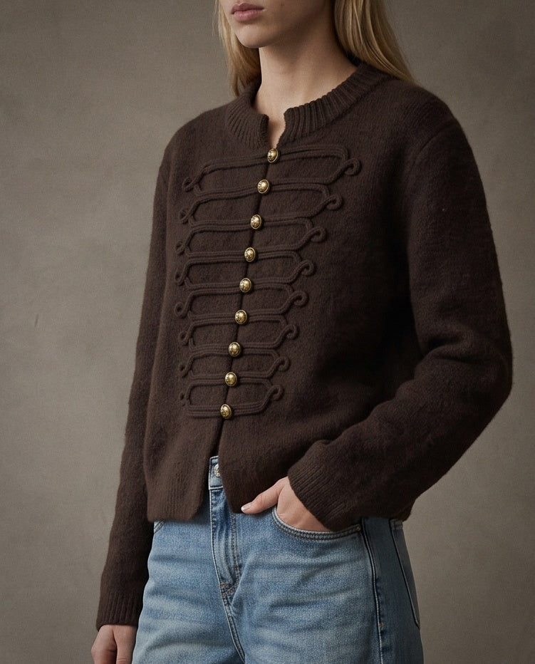 LIZET | Military Knit Cardigan | Brown