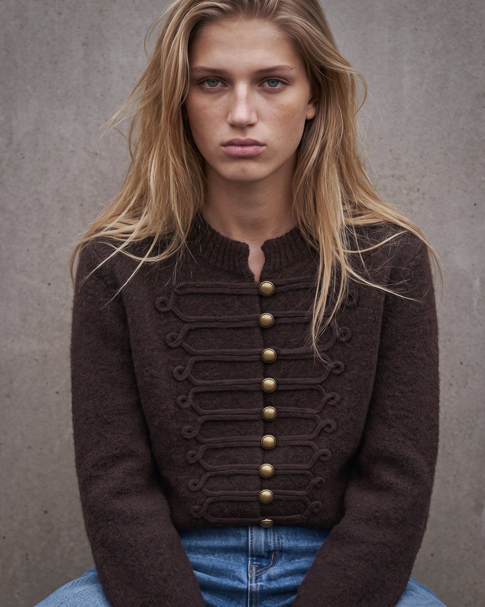 LIZET | Military Knit Cardigan | Brown