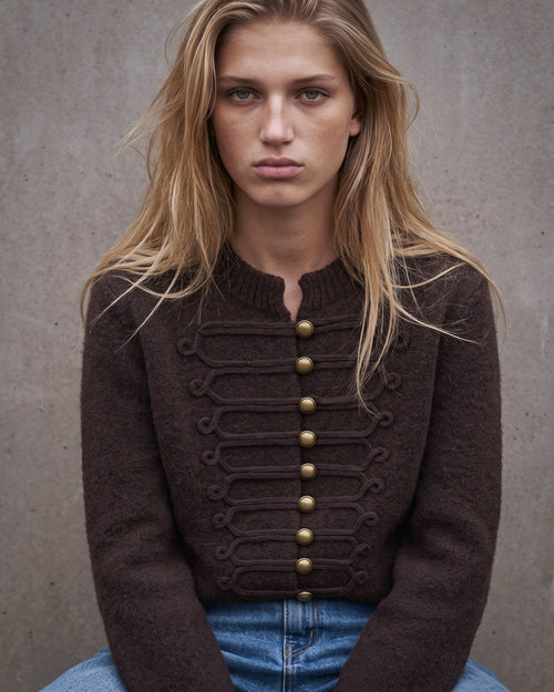 LIZET | Military Knit Cardigan | Brown