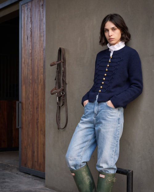 LIZET | Military Knit Cardigan | Navy