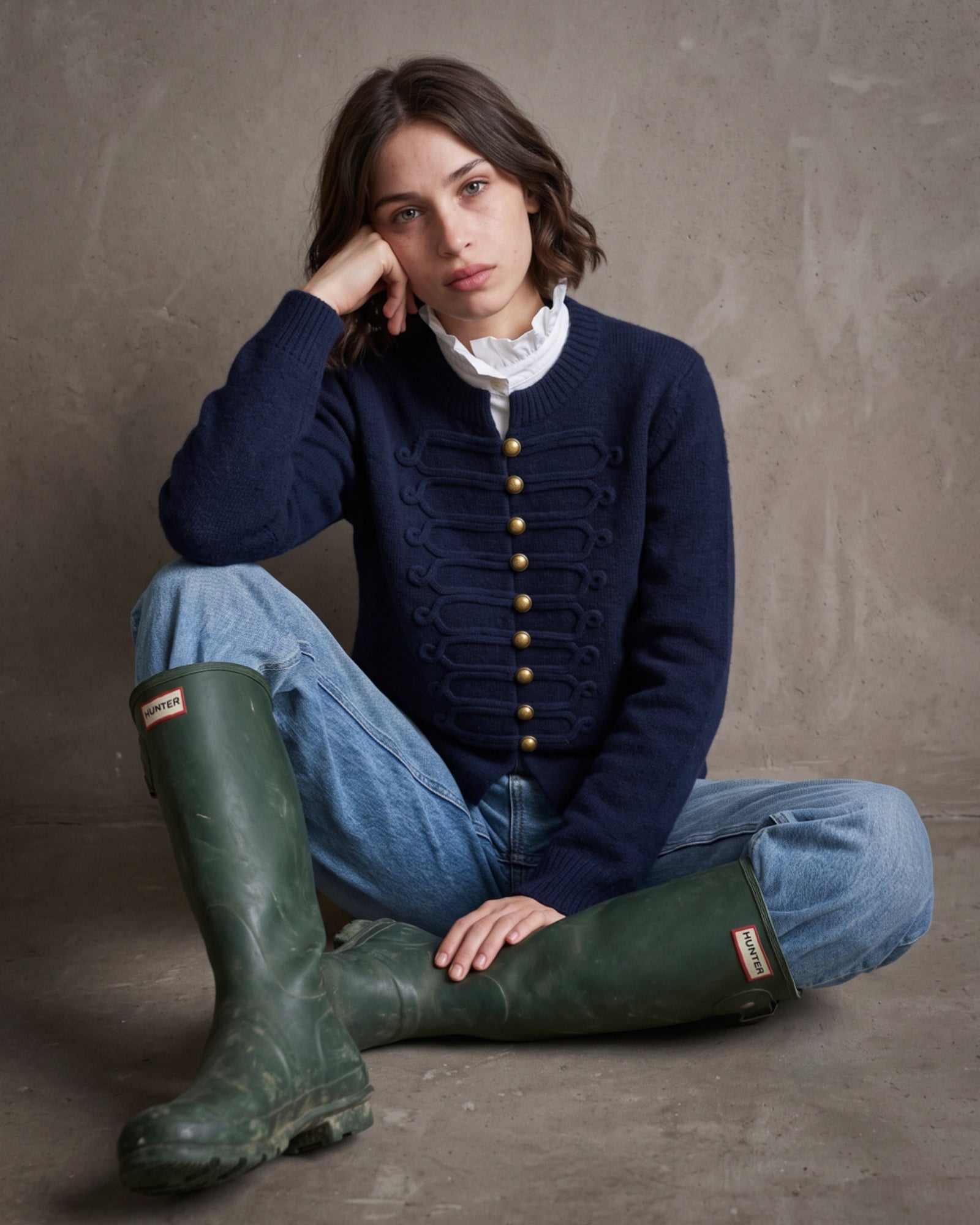 LIZET | Military Knit Cardigan | Navy