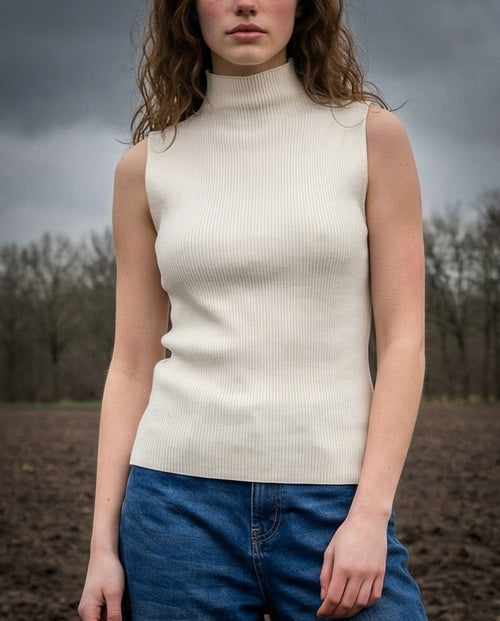 YULIA | Ribbed Knit Tank Top | Off White