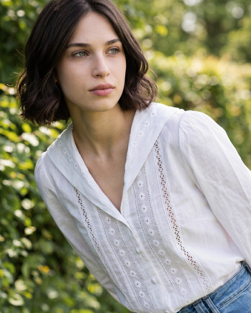 SADIE | Nautical Collar Blouse | White