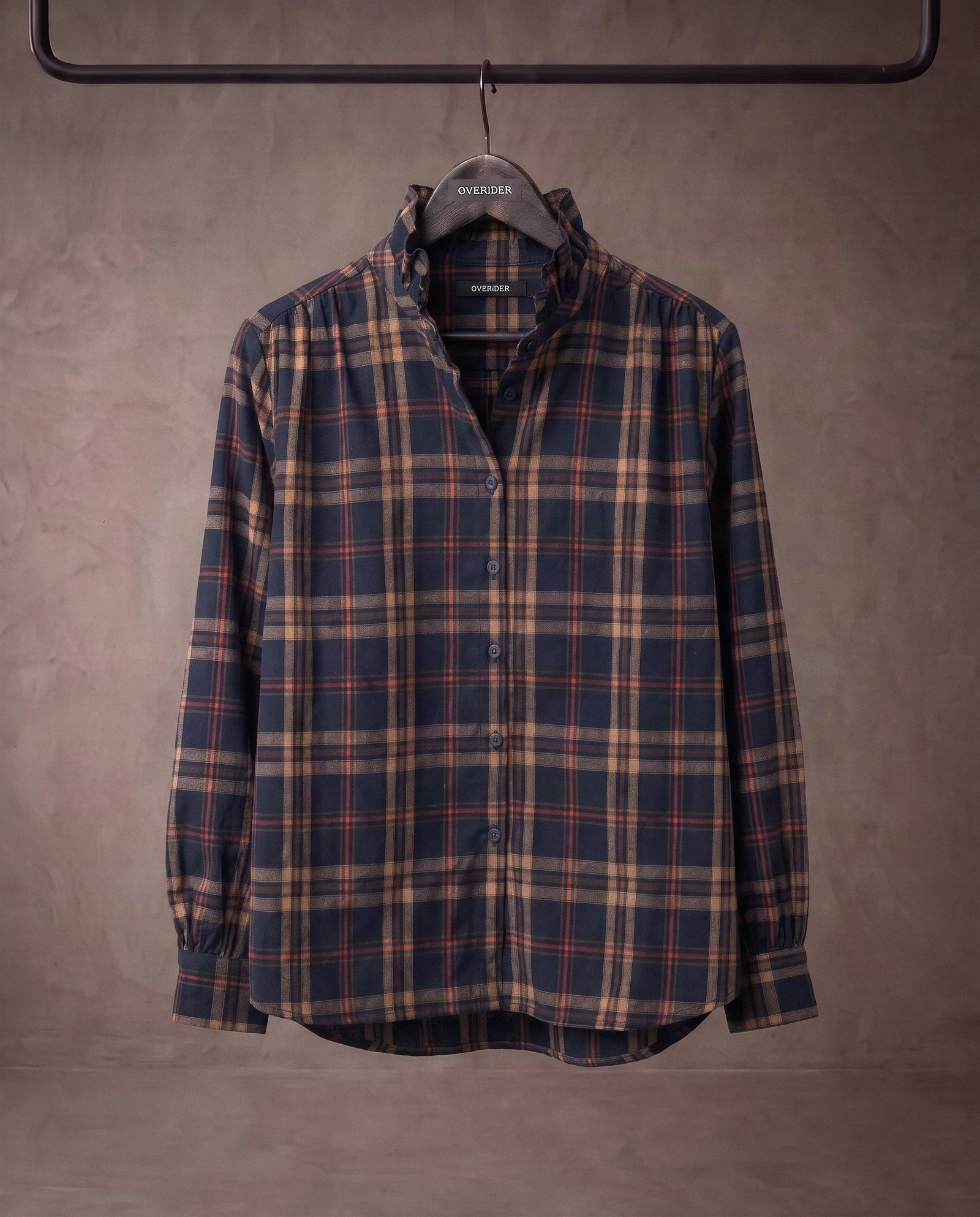 MARIANNE | Ruffle Collar Shirt | Navy Check