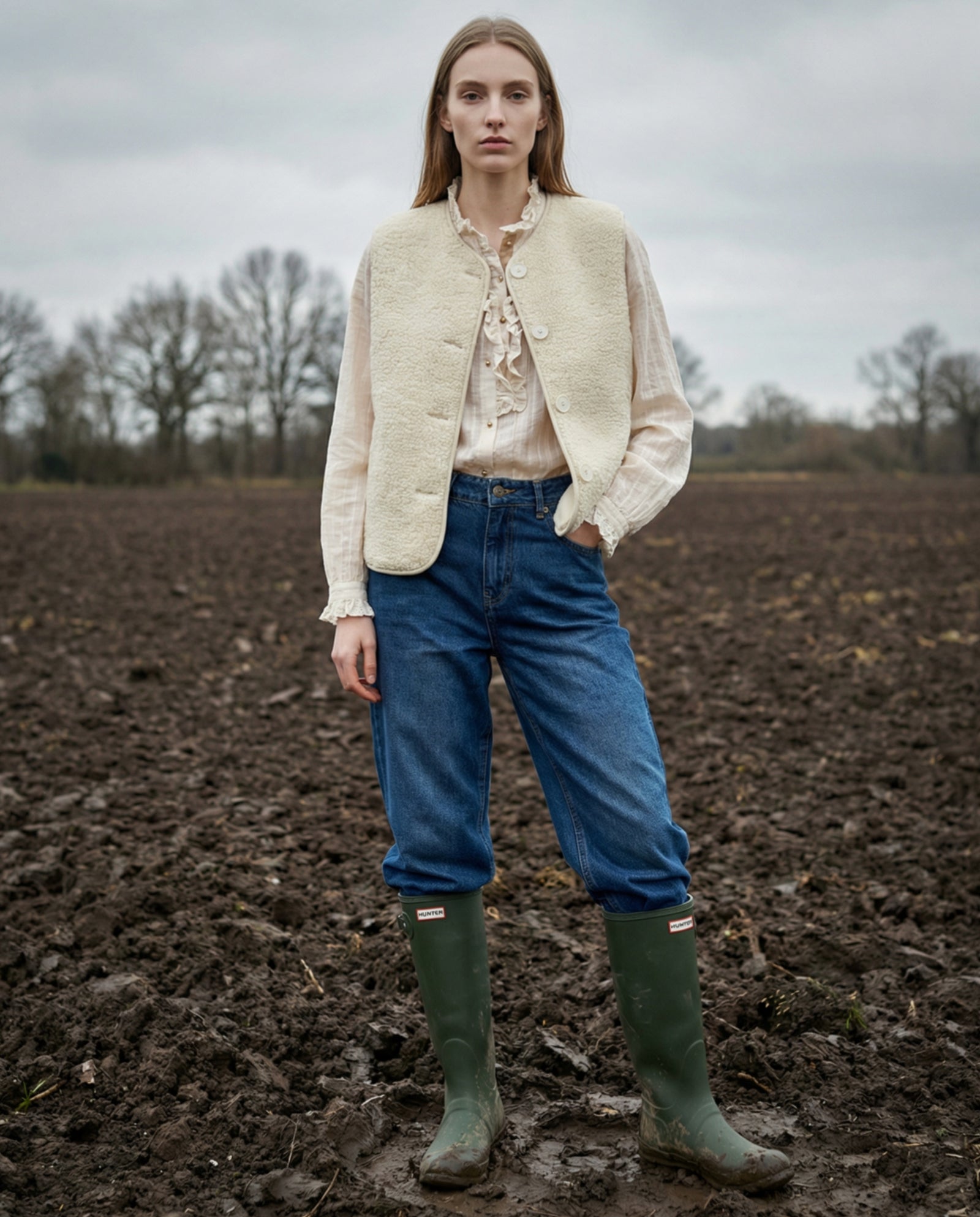 ORNA | Faux Shearling Gilet | Ecru