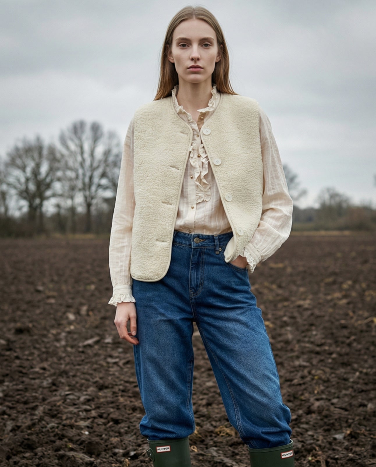 ORNA | Faux Shearling Gilet | Ecru