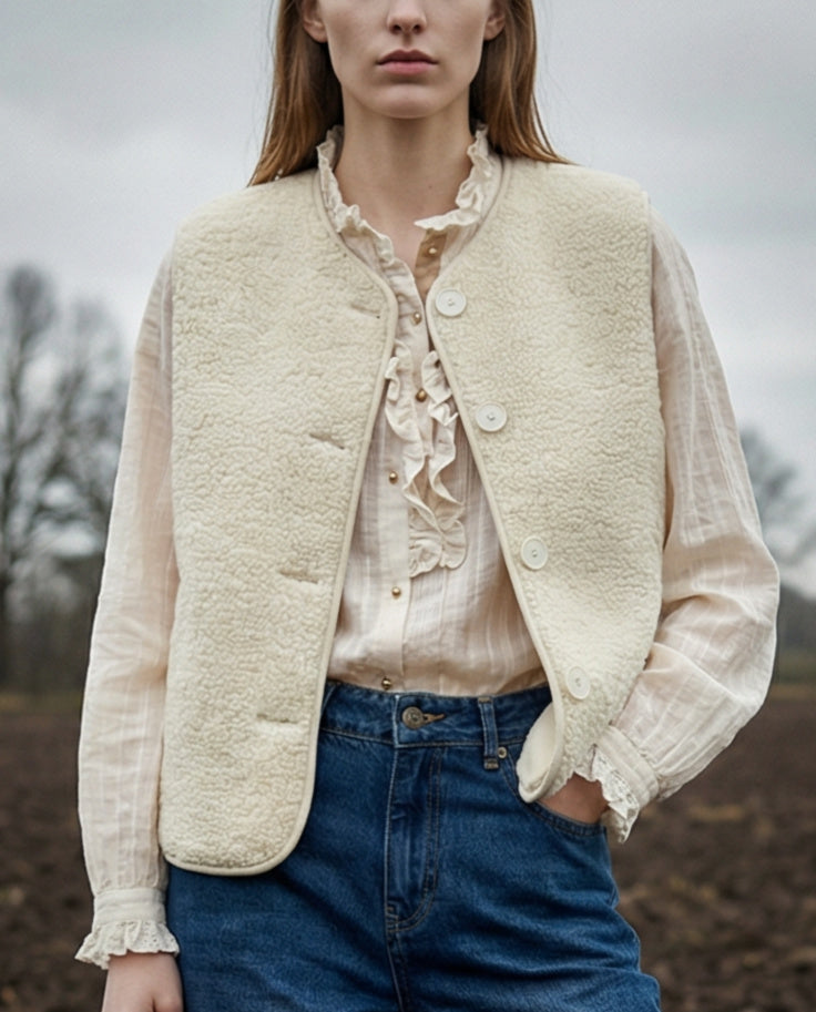 ORNA | Faux Shearling Gilet | Ecru