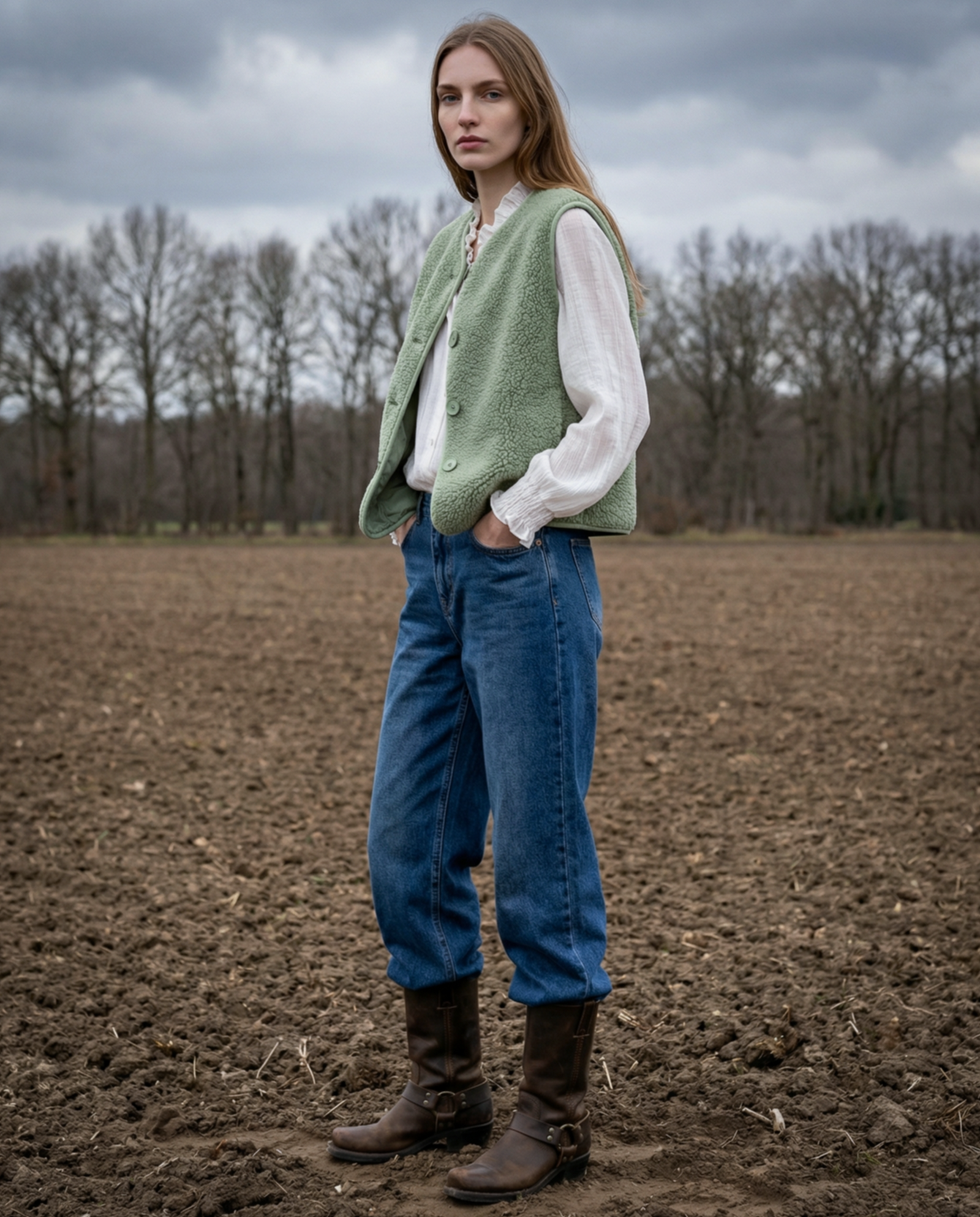 ORNA | Faux Shearling Gilet | Green