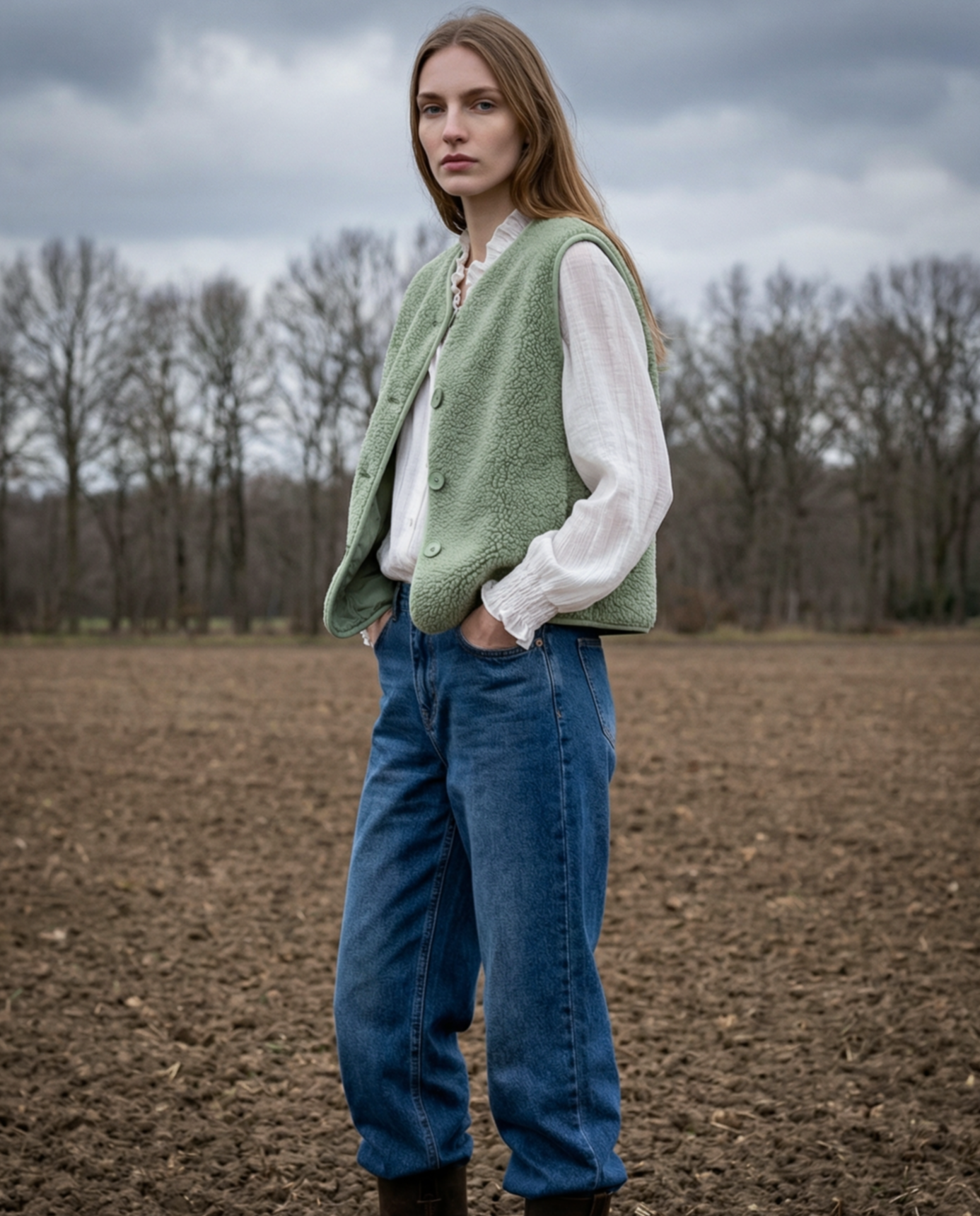 ORNA | Faux Shearling Gilet | Green