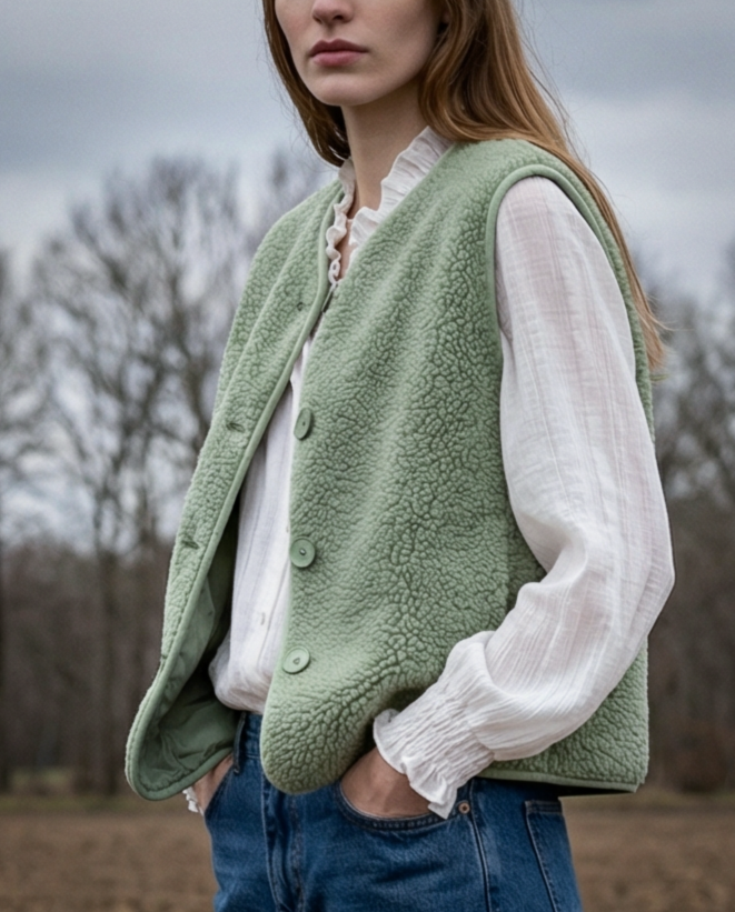 ORNA | Faux Shearling Gilet | Green
